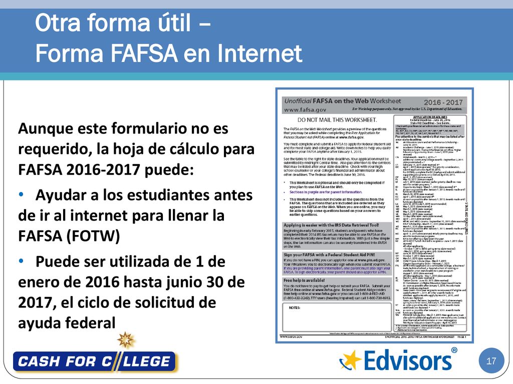 Otra forma útil – Forma FAFSA en Internet