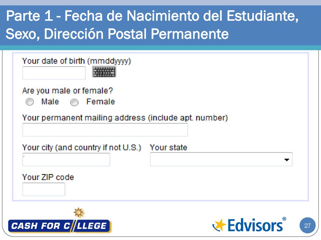 Parte 1 - Fecha de Nacimiento del Estudiante, Sexo, Dirección Postal Permanente