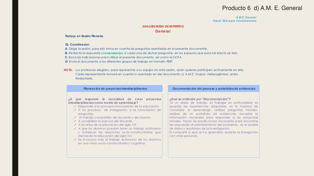Producto 6 d) A.M. E. General