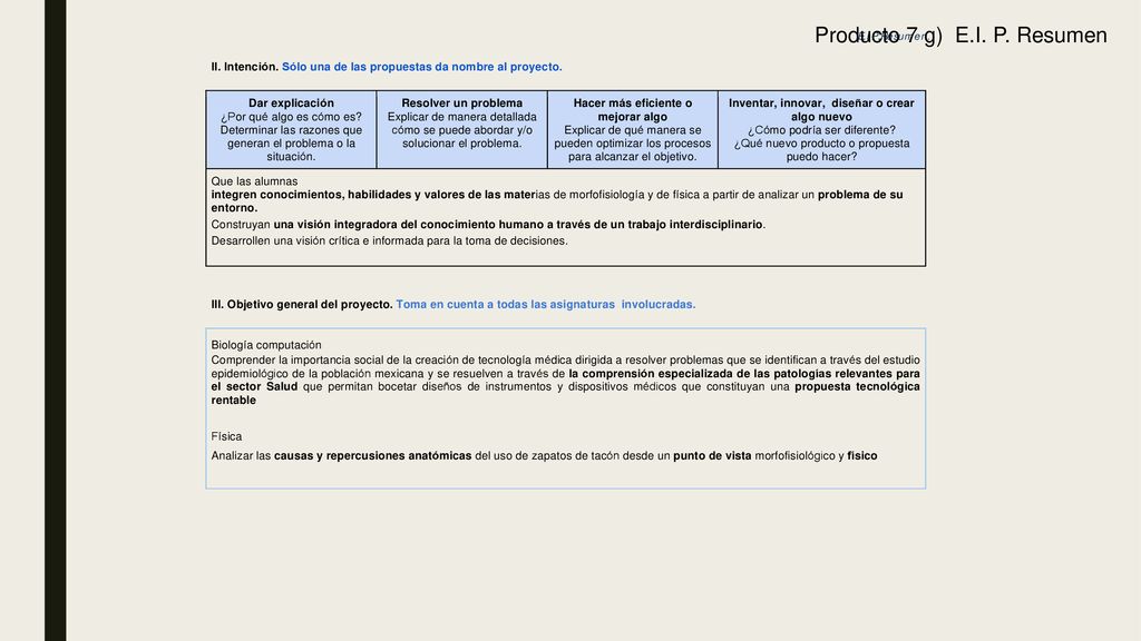 Producto 7 g) E.I. P. Resumen