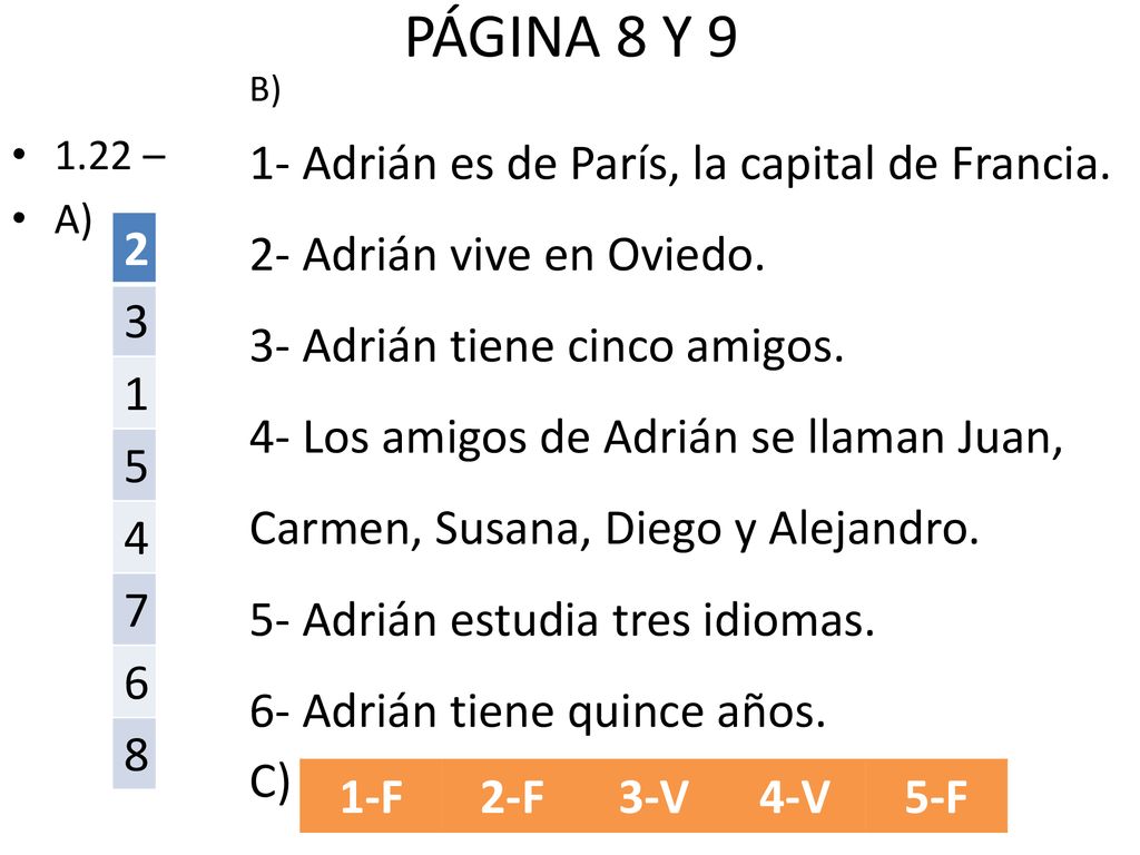 PÁGINA 8 Y 9 1- Adrián es de París, la capital de Francia.
