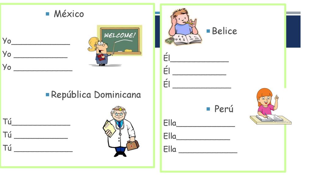México Belice República Dominicana Perú Yo____________ Yo ___________