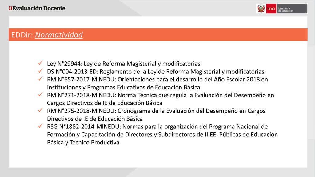 EDDir: Normatividad Ley N°29944: Ley de Reforma Magisterial y modificatorias.