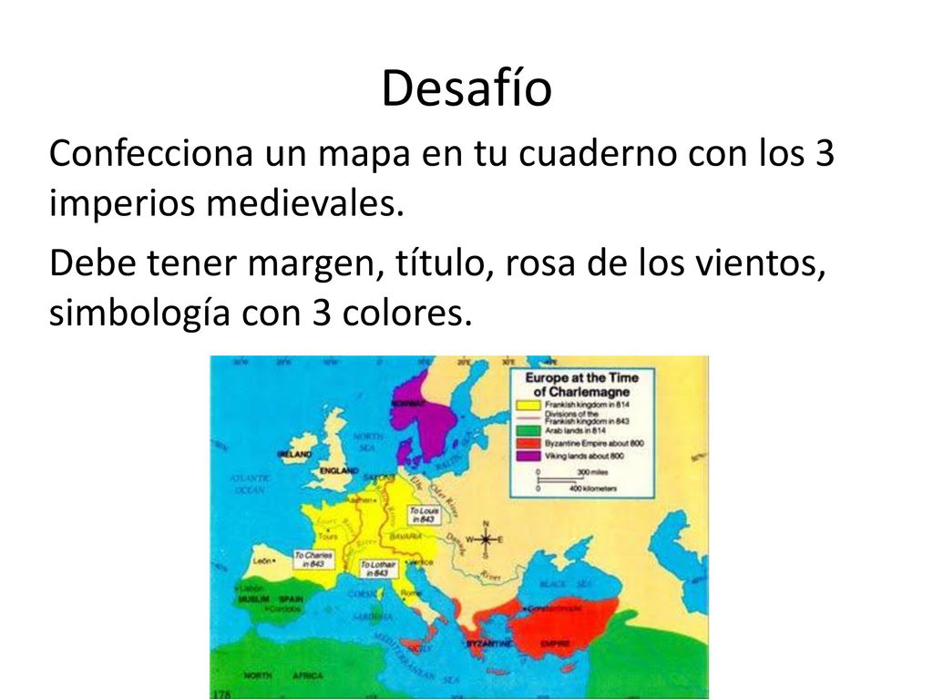 Desafío Confecciona un mapa en tu cuaderno con los 3 imperios medievales.