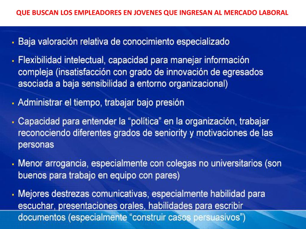 QUE BUSCAN LOS EMPLEADORES EN JOVENES QUE INGRESAN AL MERCADO LABORAL