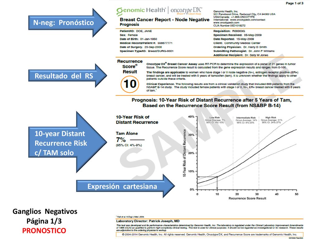 N-neg: Pronóstico Resultado del RS. 10-year Distant. Recurrence Risk. c/ TAM solo. Expresión cartesiana.