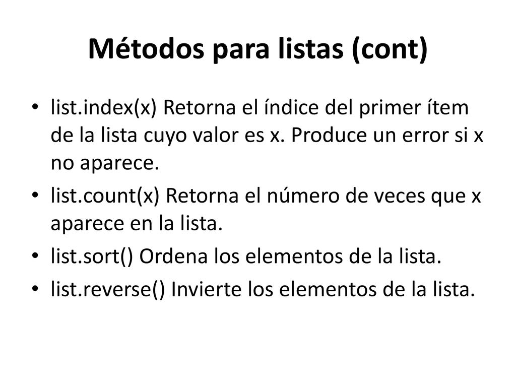 Métodos para listas (cont)