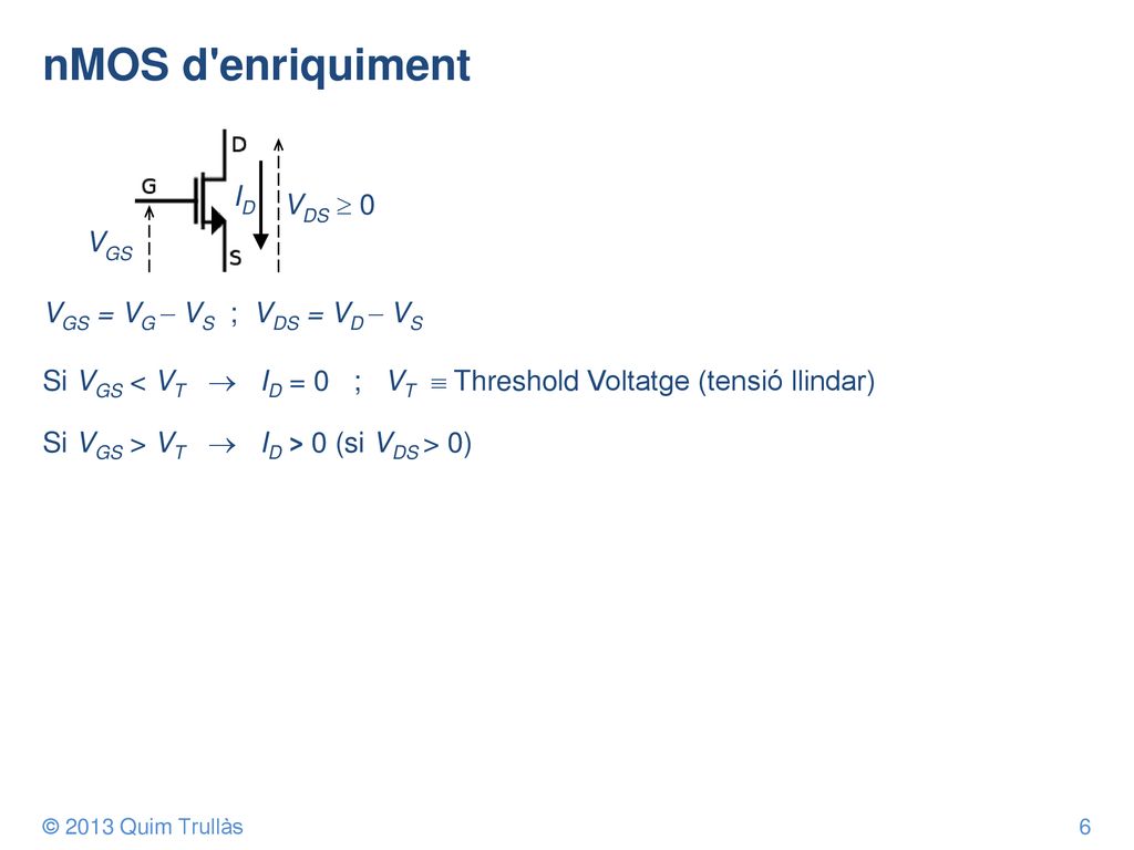 nMOS d enriquiment ID VGS = VG  VS ; VDS = VD  VS