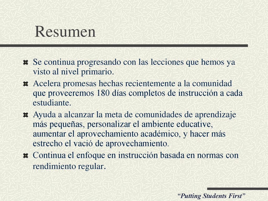 Resumen Se continua progresando con las lecciones que hemos ya visto al nivel primario.