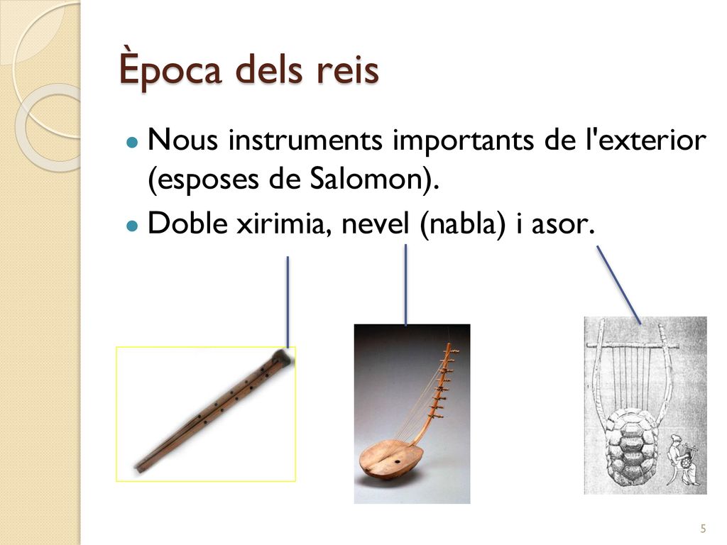 Època dels reis Nous instruments importants de l exterior (esposes de Salomon).