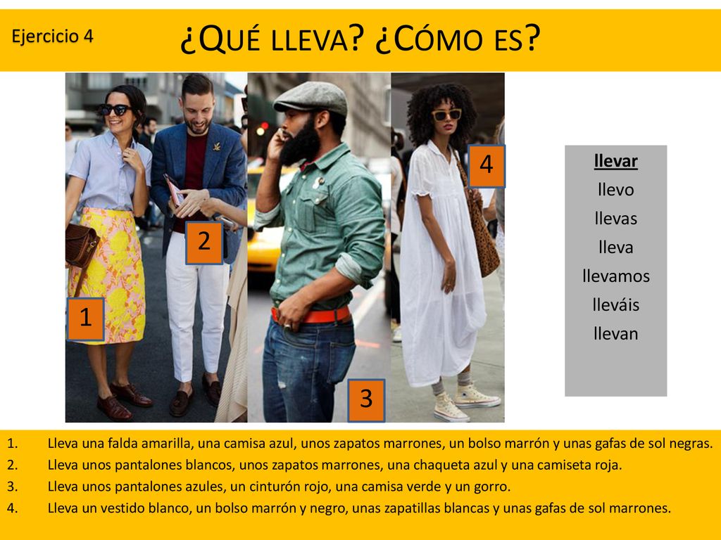 ¿Qué lleva ¿Cómo es Ejercicio 4 llevar llevo llevas lleva
