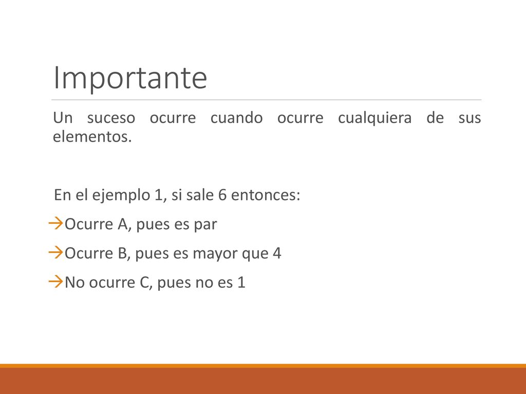 Importante Un suceso ocurre cuando ocurre cualquiera de sus elementos.