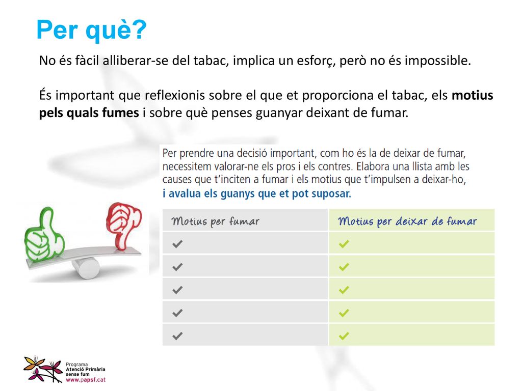Per què No és fàcil alliberar-se del tabac, implica un esforç, però no és impossible.