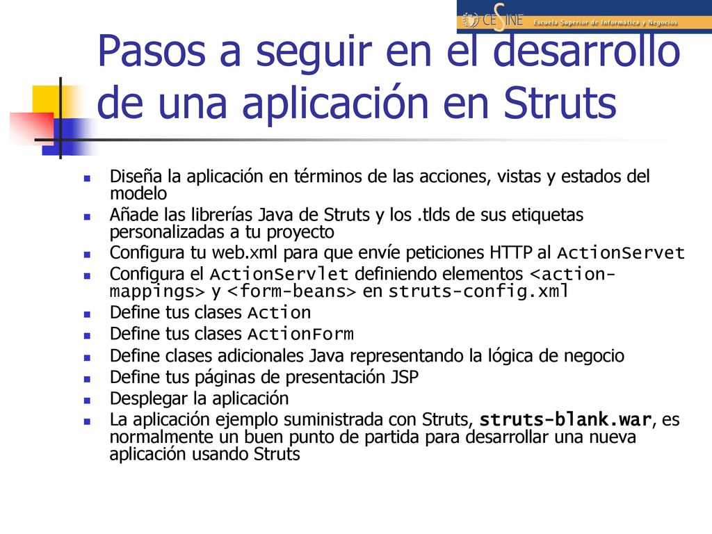 Pasos a seguir en el desarrollo de una aplicación en Struts