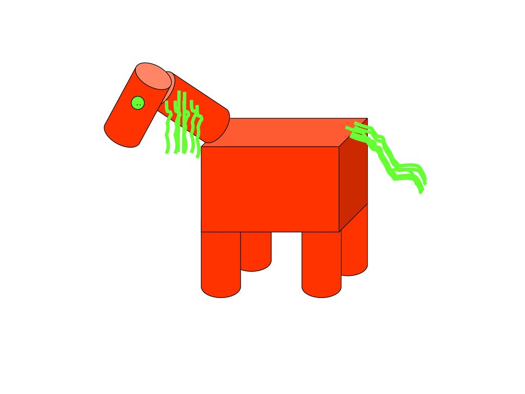 . . En este caso, el caballo es rojo, se le han pegado lanas para simular la cola y las crines y botones para los ojos.