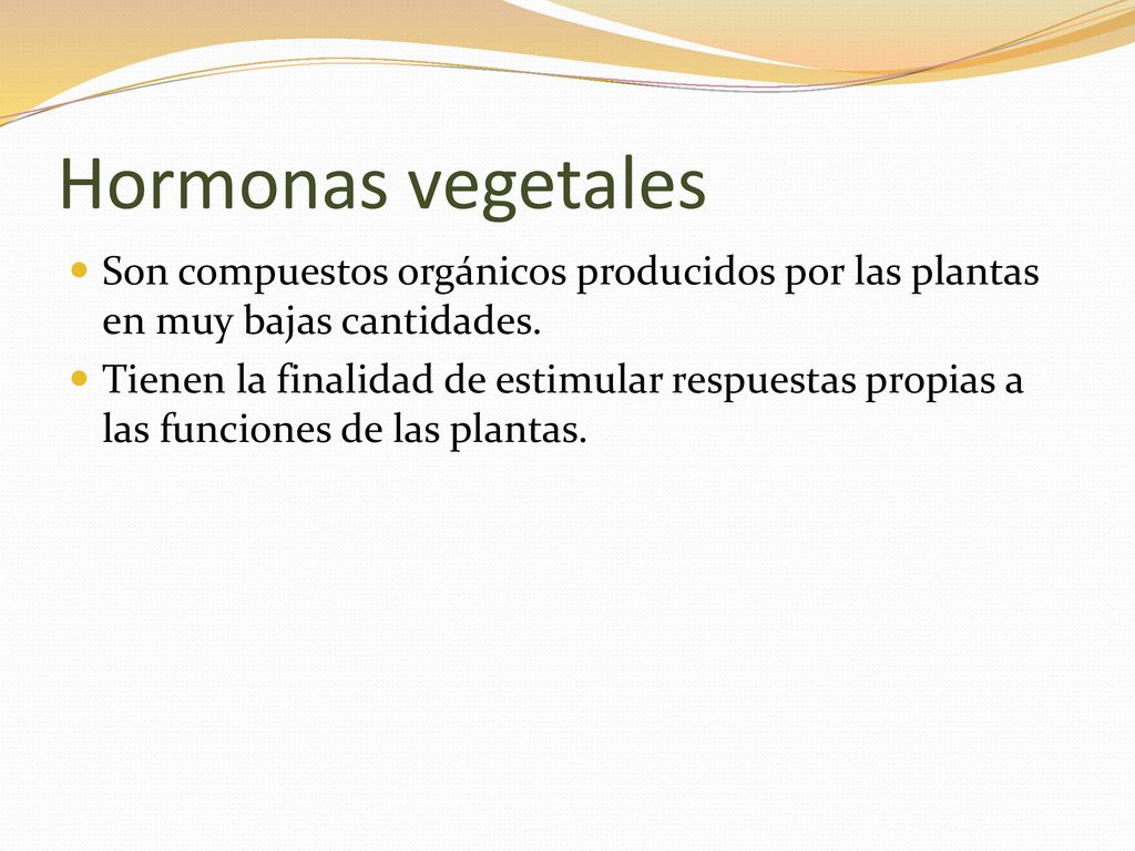 Hormonas vegetales Son compuestos orgánicos producidos por las plantas en muy bajas cantidades.