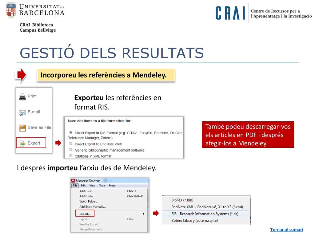 GESTIÓ DELS RESULTATS Incorporeu les referències a Mendeley.