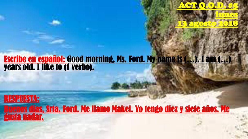 Escribe en español: Good morning, Ms. Ford. My name is (…)