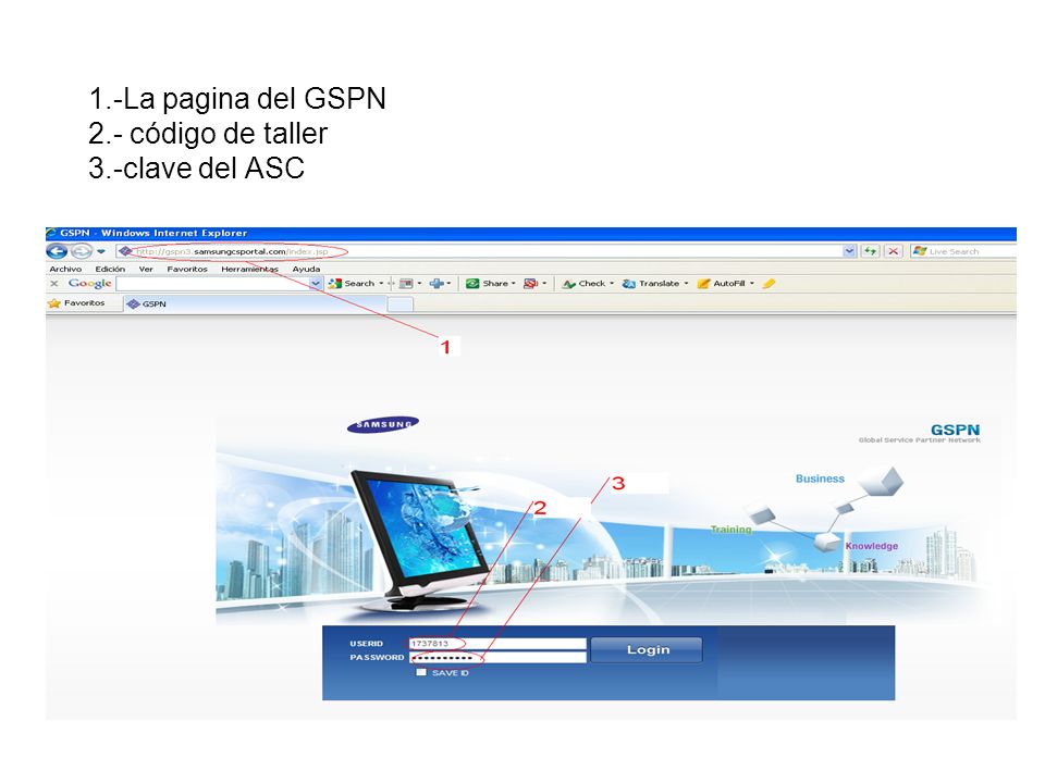 1.-La pagina del GSPN 2.- código de taller 3.-clave del ASC