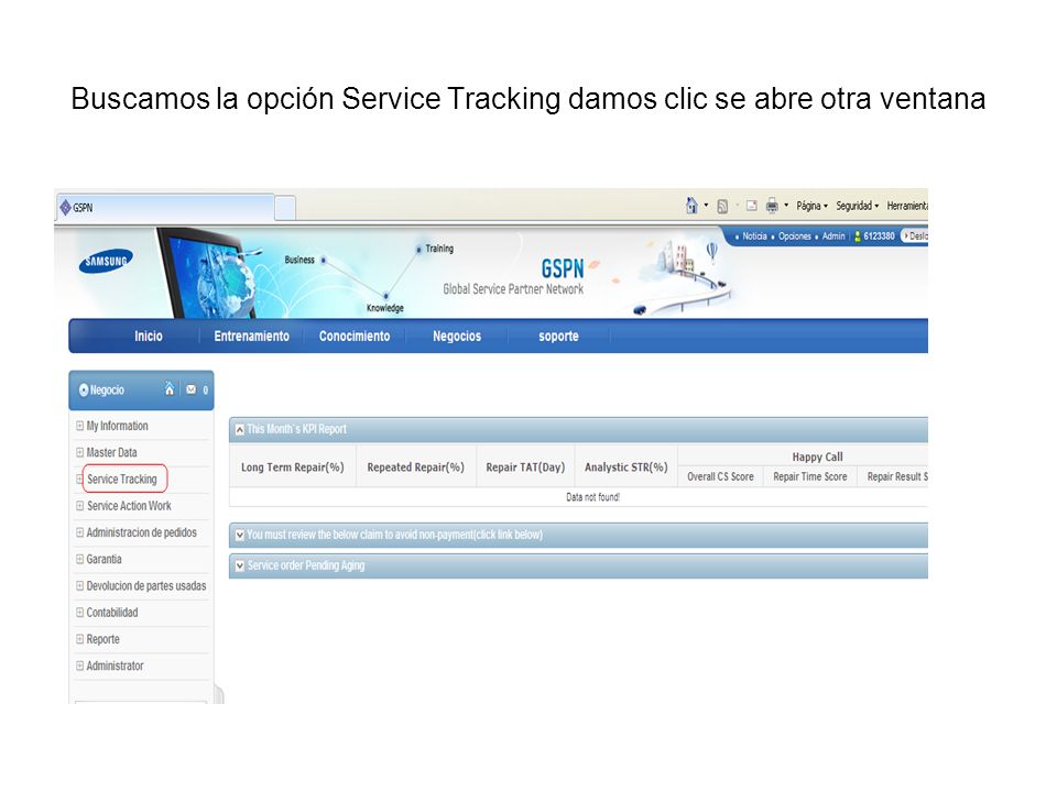 Buscamos la opción Service Tracking damos clic se abre otra ventana