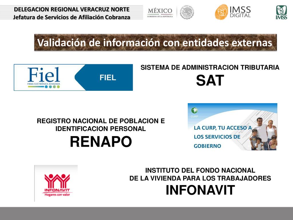 SAT RENAPO INFONAVIT Validación de información con entidades externas