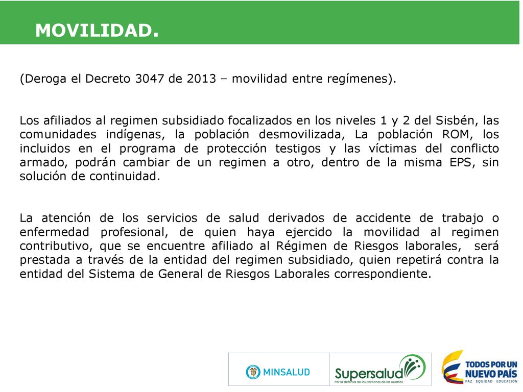 MOVILIDAD. (Deroga el Decreto 3047 de 2013 – movilidad entre regímenes).