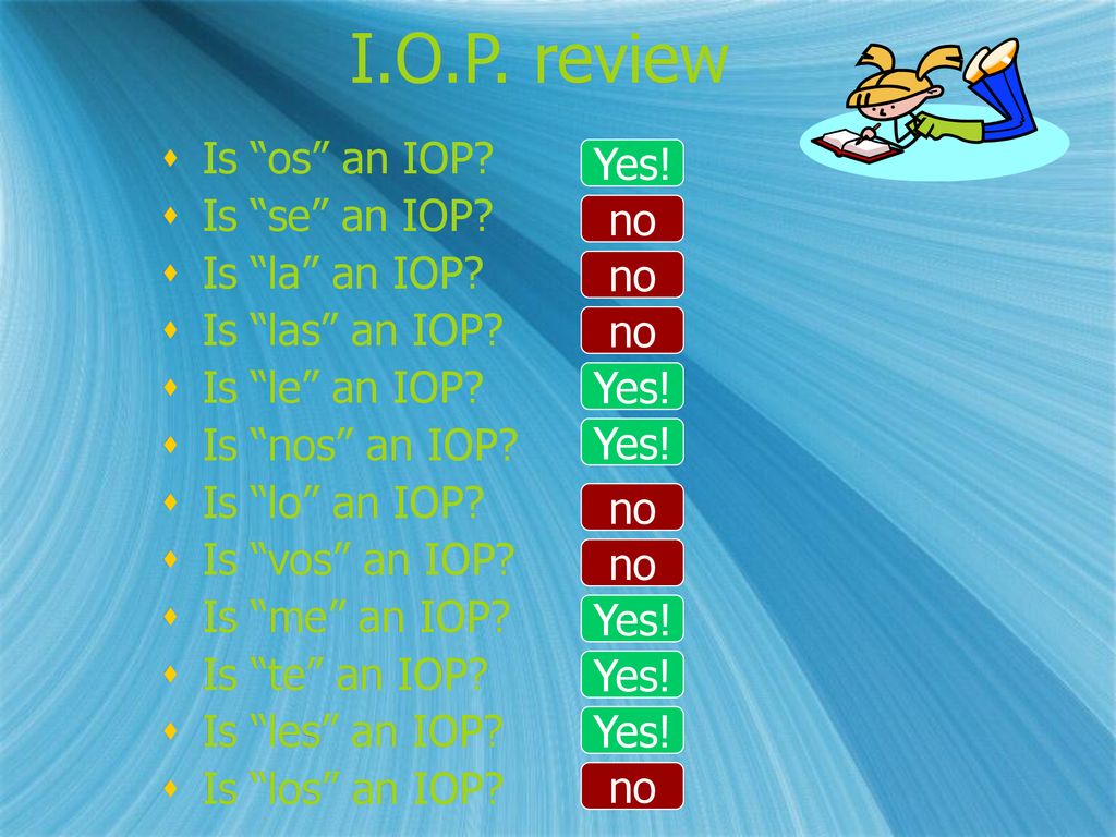 I.O.P. review Is os an IOP Yes! Is se an IOP Is la an IOP no