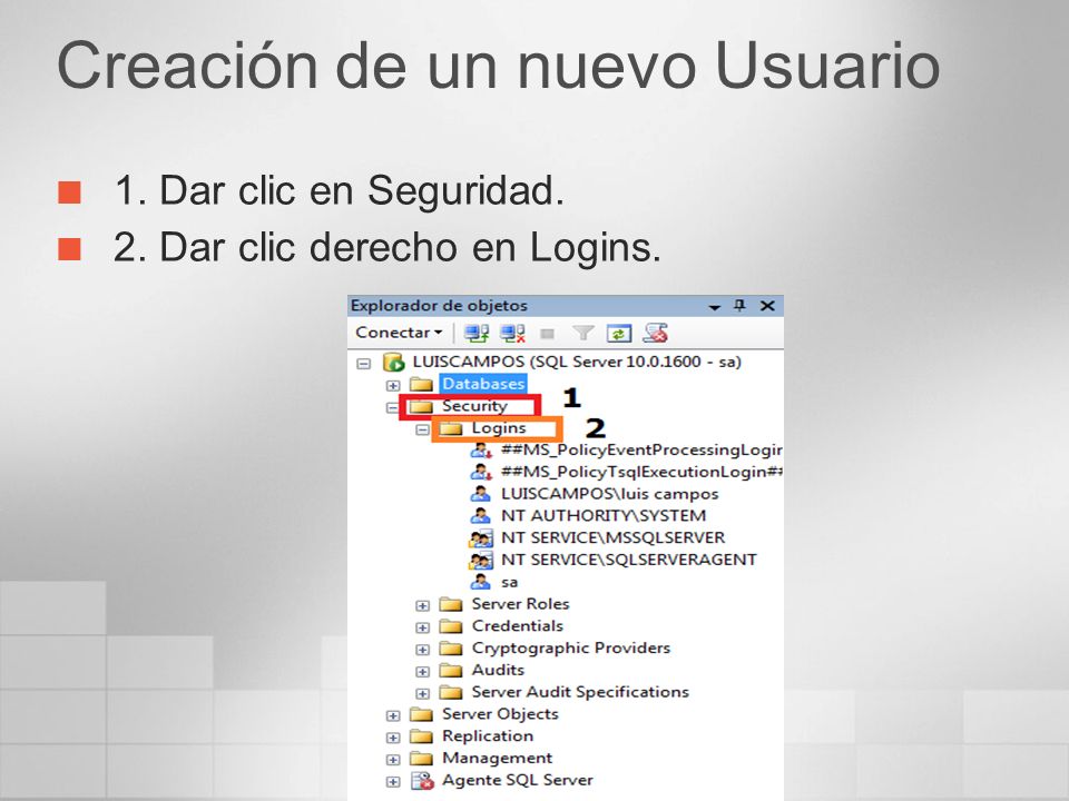 Creación de un nuevo Usuario