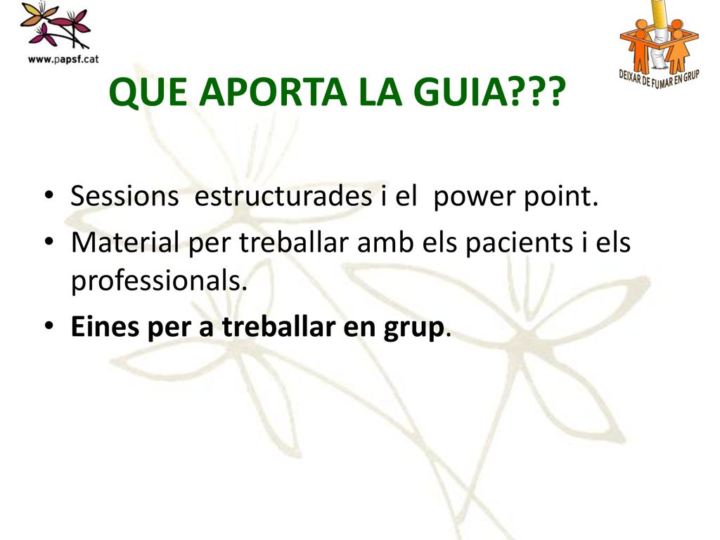 QUE APORTA LA GUIA Sessions estructurades i el power point.