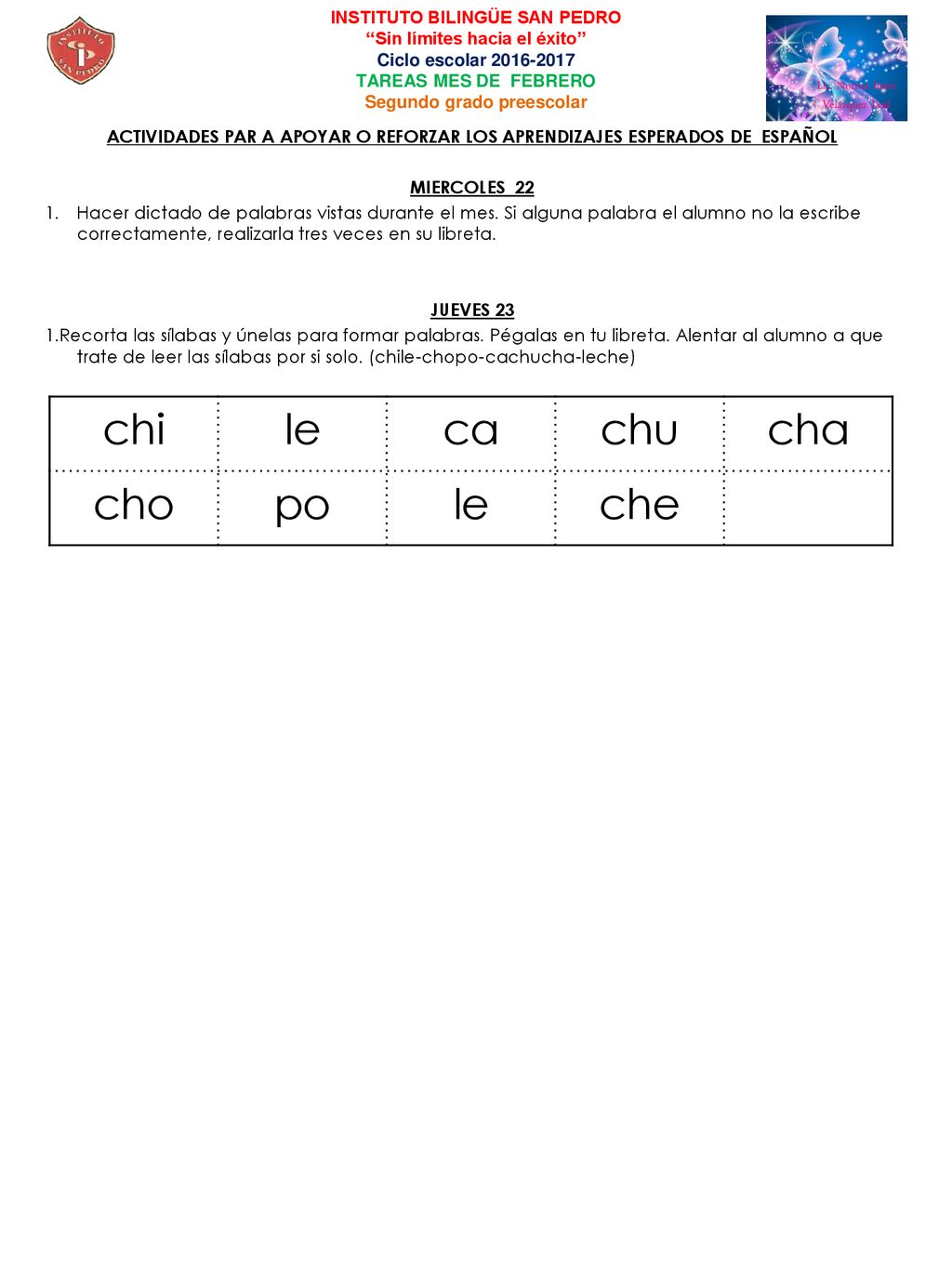 chi le ca chu cha cho po che INSTITUTO BILINGÜE SAN PEDRO
