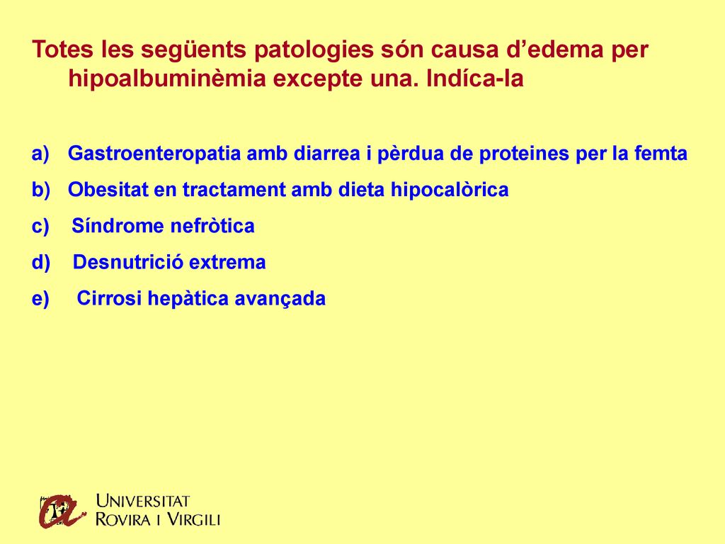 Totes les següents patologies són causa d’edema per hipoalbuminèmia excepte una. Indíca-la