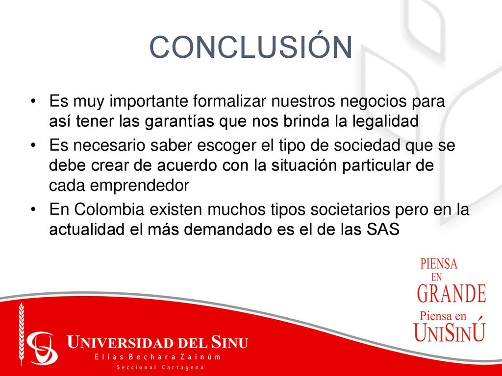 CONCLUSIÓN Es muy importante formalizar nuestros negocios para así tener las garantías que nos brinda la legalidad.