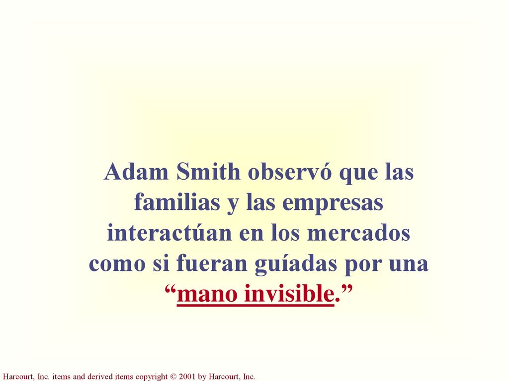 Adam Smith observó que las familias y las empresas interactúan en los mercados como si fueran guíadas por una mano invisible.