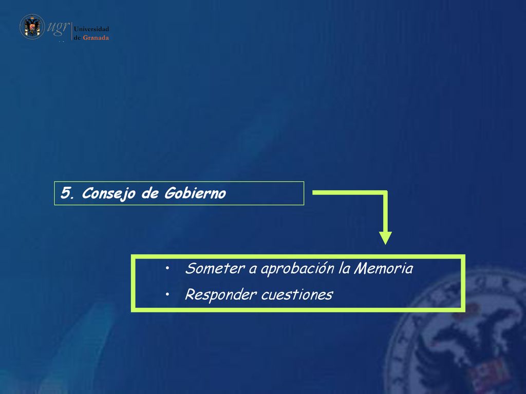 5. Consejo de Gobierno Someter a aprobación la Memoria Responder cuestiones