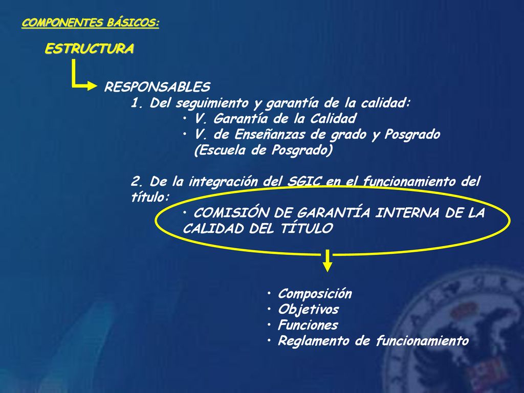 1. Del seguimiento y garantía de la calidad: V. Garantía de la Calidad