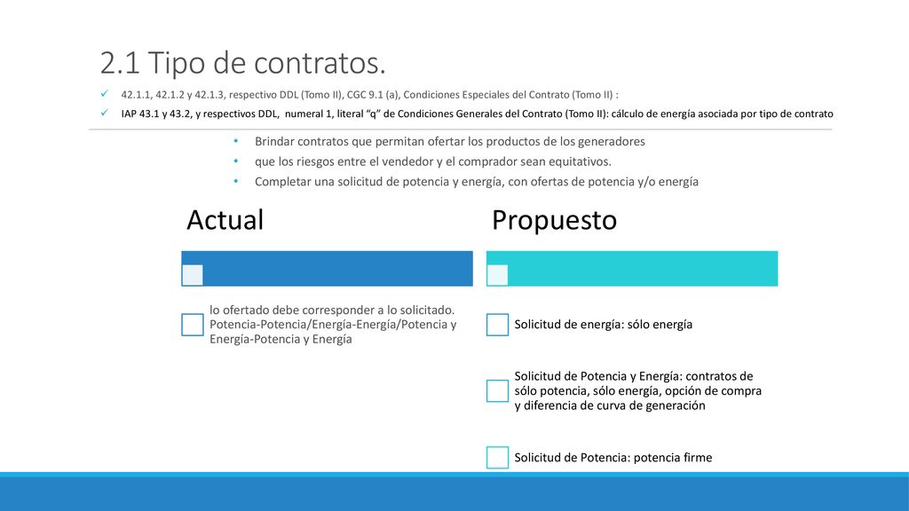 2.1 Tipo de contratos. Actual Propuesto