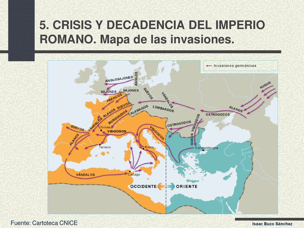 5. CRISIS Y DECADENCIA DEL IMPERIO ROMANO. Mapa de las invasiones.