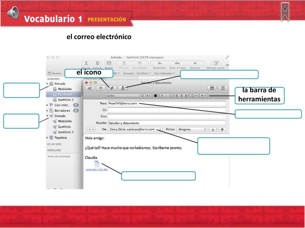 el correo electrónico el ícono la barra de herramientas