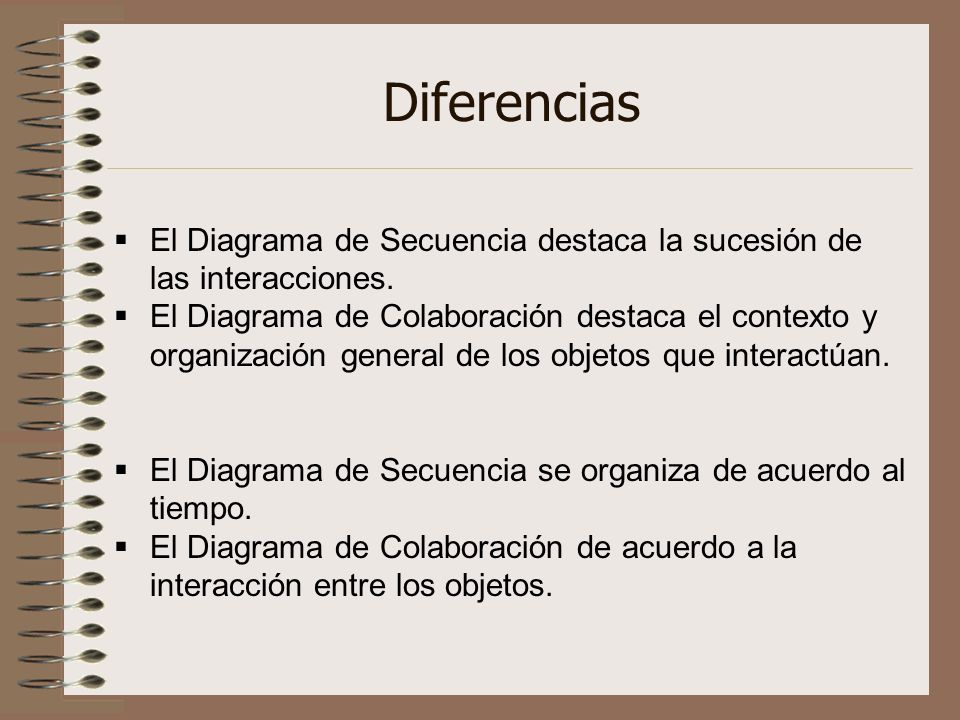 Diferencias El Diagrama de Secuencia destaca la sucesión de las interacciones.