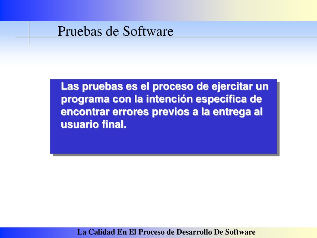 Pruebas de Software Las pruebas es el proceso de ejercitar un