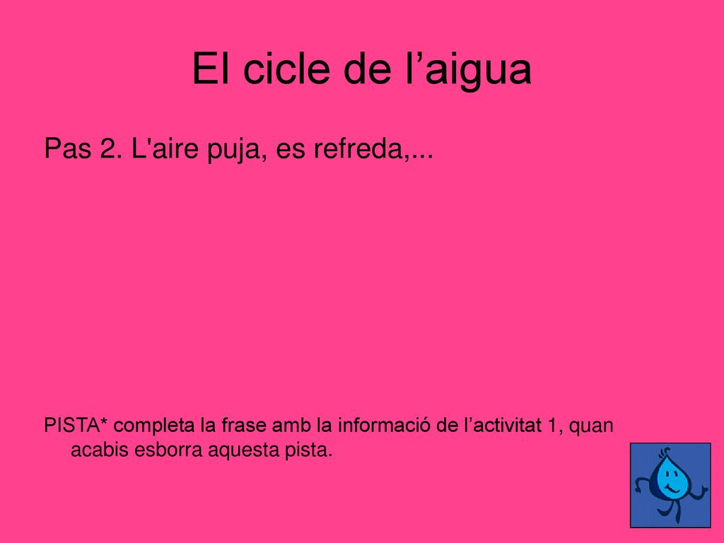 El cicle de l’aigua Pas 2. L aire puja, es refreda,...