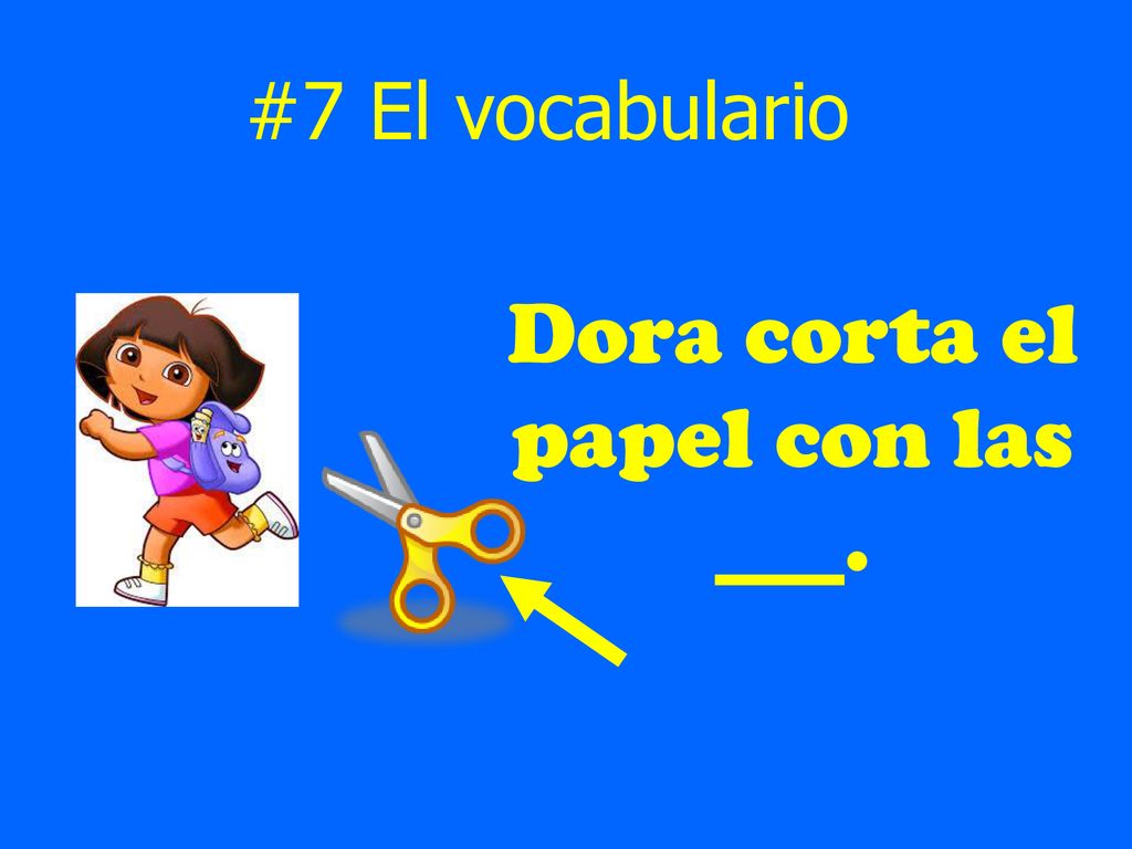 Dora corta el papel con las ___.