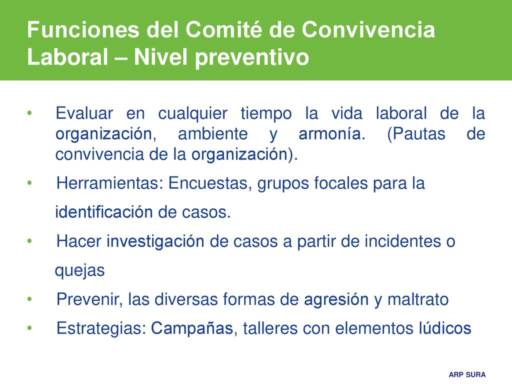 Funciones del Comité de Convivencia Laboral – Nivel preventivo