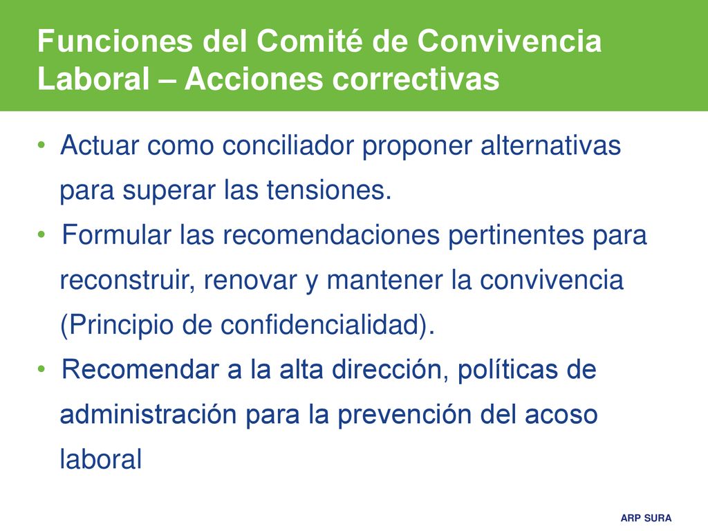 Funciones del Comité de Convivencia Laboral – Acciones correctivas