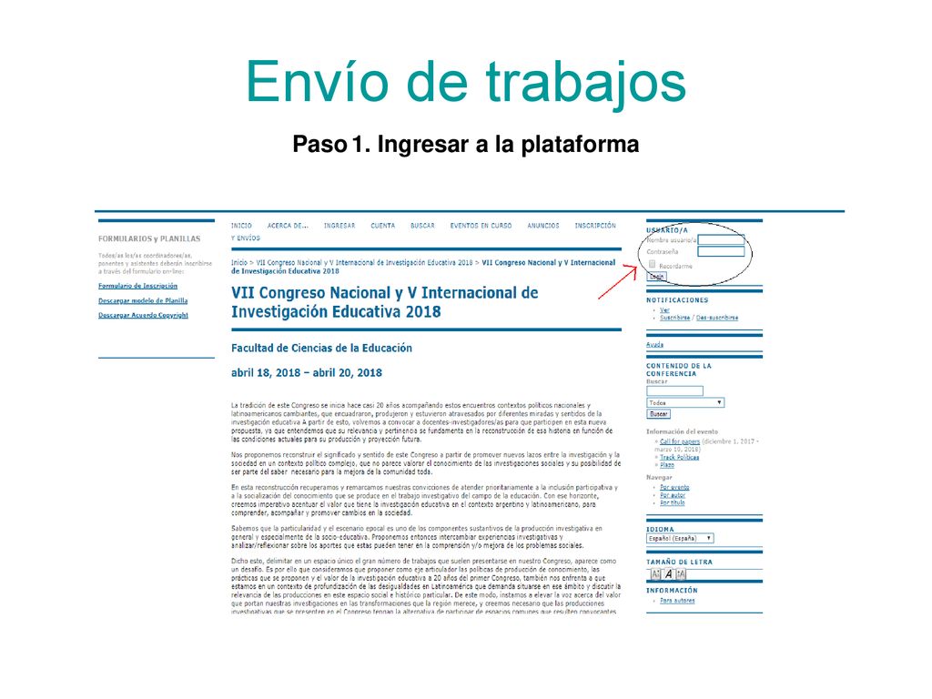 Envío de trabajos Paso 1. Ingresar a la plataforma