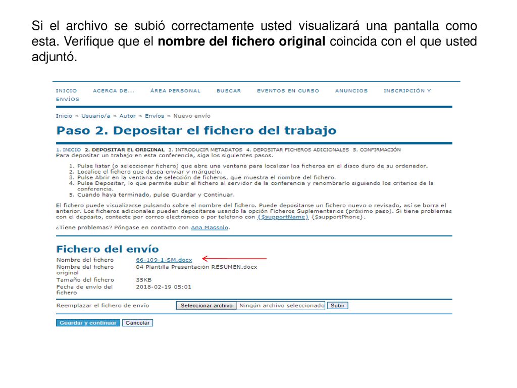 Si el archivo se subió correctamente usted visualizará una pantalla como esta.