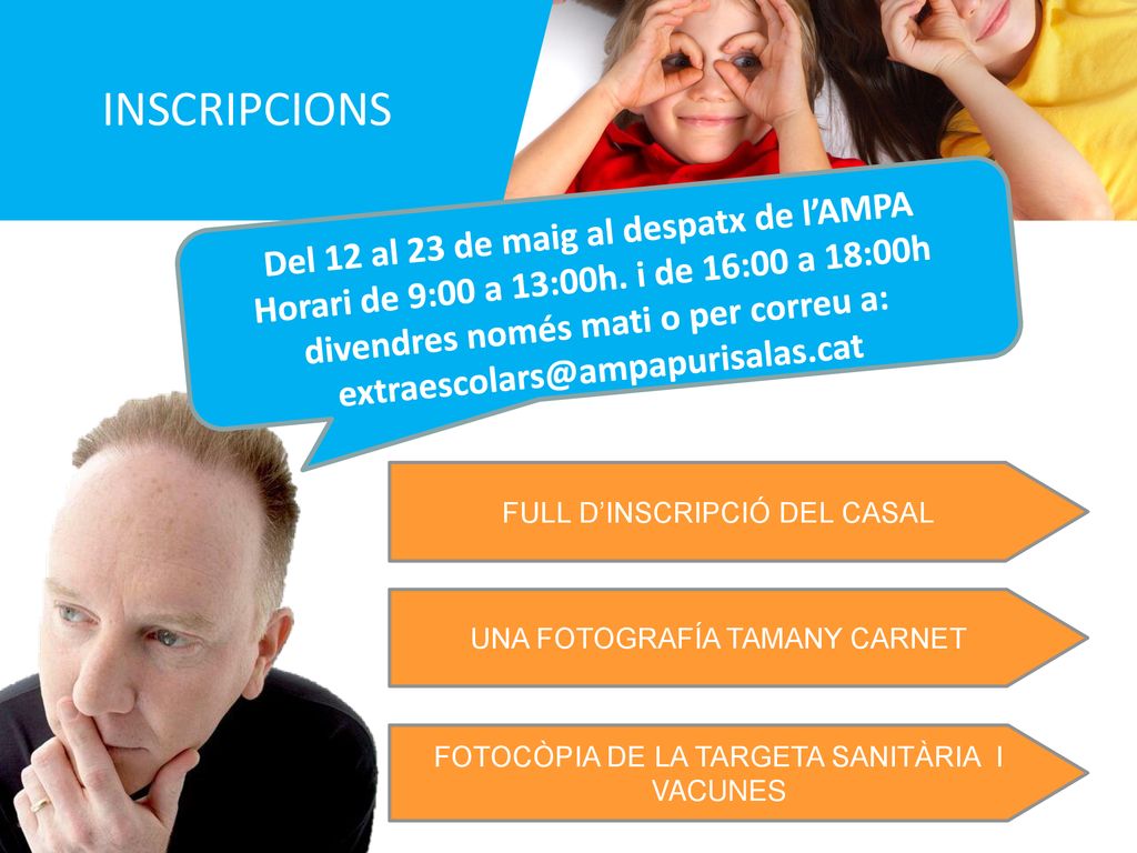 Del 6 al 17 de maig. Horari de 9:00 a 13:00 h. i de 16:00 a 18:00h