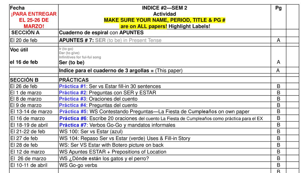 ¡PARA ENTREGAR EL DE MARZO! are on ALL papers! Highlight Labels!