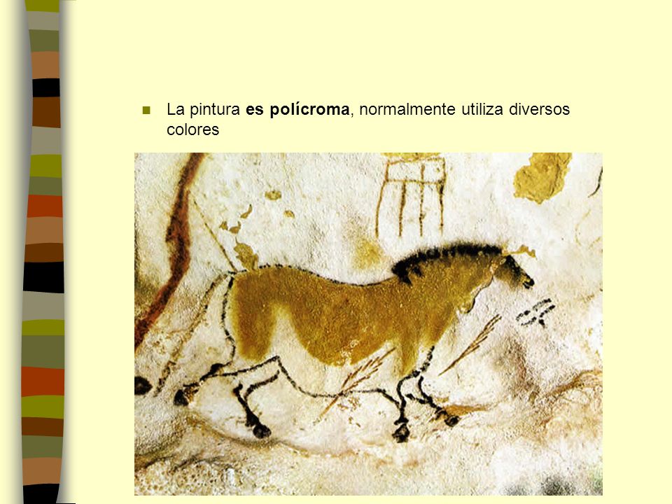 La pintura es polícroma, normalmente utiliza diversos colores