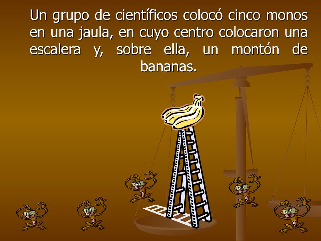 Un grupo de científicos colocó cinco monos en una jaula, en cuyo centro colocaron una escalera y, sobre ella, un montón de bananas.
